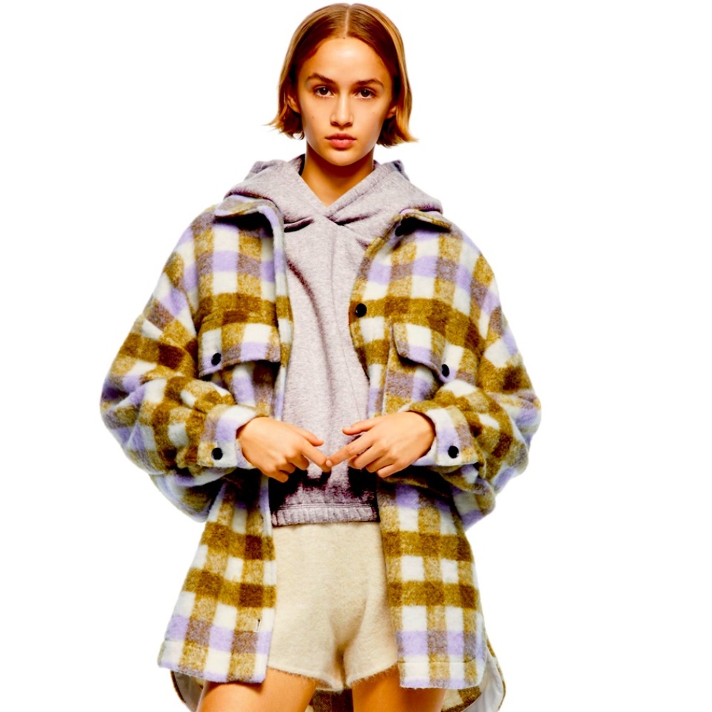 ZARA PURPLE BEIGE WHITE PLAID SHACKET